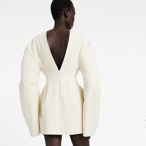 AWAKE ROUNDED SLEEVE TAILORED MINI DRESS ECRU FR 40 - Picture 2 of 4